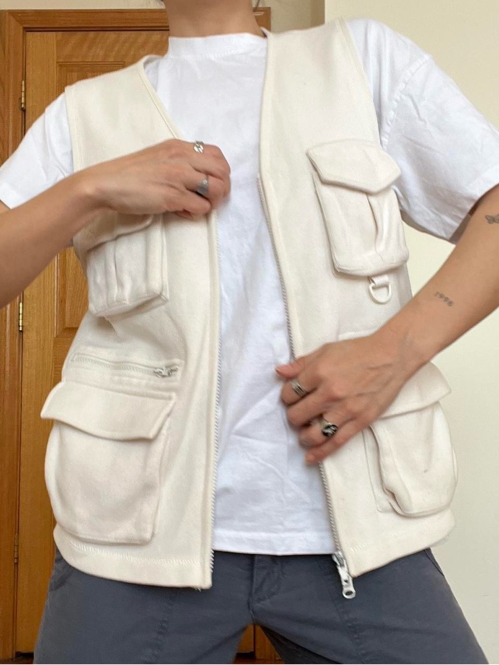 Utility Vest - 100% Cotton Cream Multi-Pocket Tactical Vest